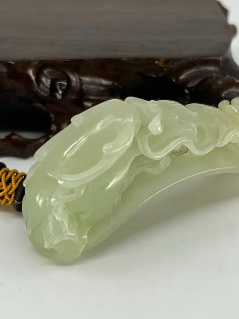 Chinese Hetian Jade Pendant w Double Dragons & Fire Ball